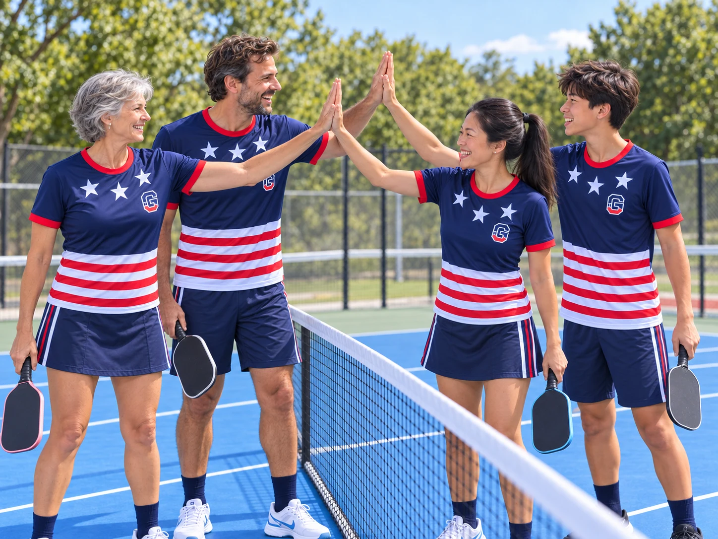 Familias de distintas generaciones celebrando un partido de pickleball en las pistas de Gresol